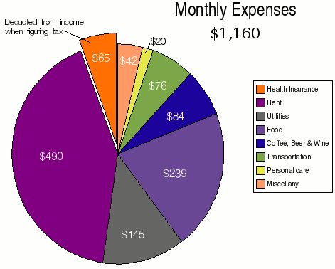My major monthly expenses, constituting about 75% of my total monthly expenses, are rent, utilities and food