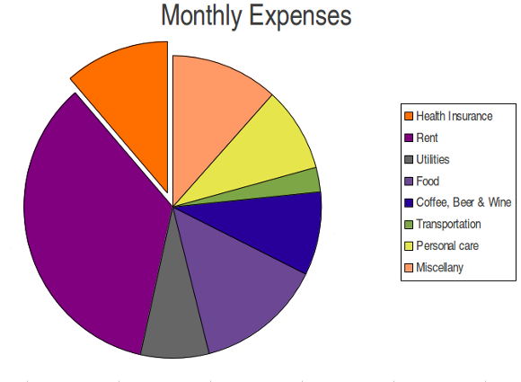 My major taxable monthly expenses, constituting about two-thirds of my total monthly expenses, are rent, utilities food, and drink. My health insurance premium is a tax-free business expense.