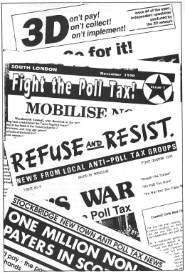 the front pages of four anti-poll tax newsletters